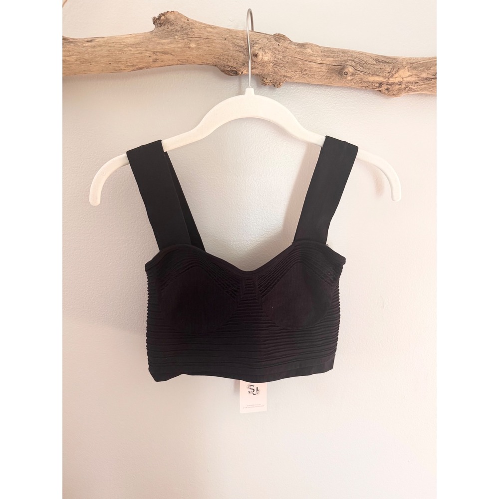 Sincerely Jules Womens Black Ribbed Knit Bustier Crop Top Sweetheart Neck Small